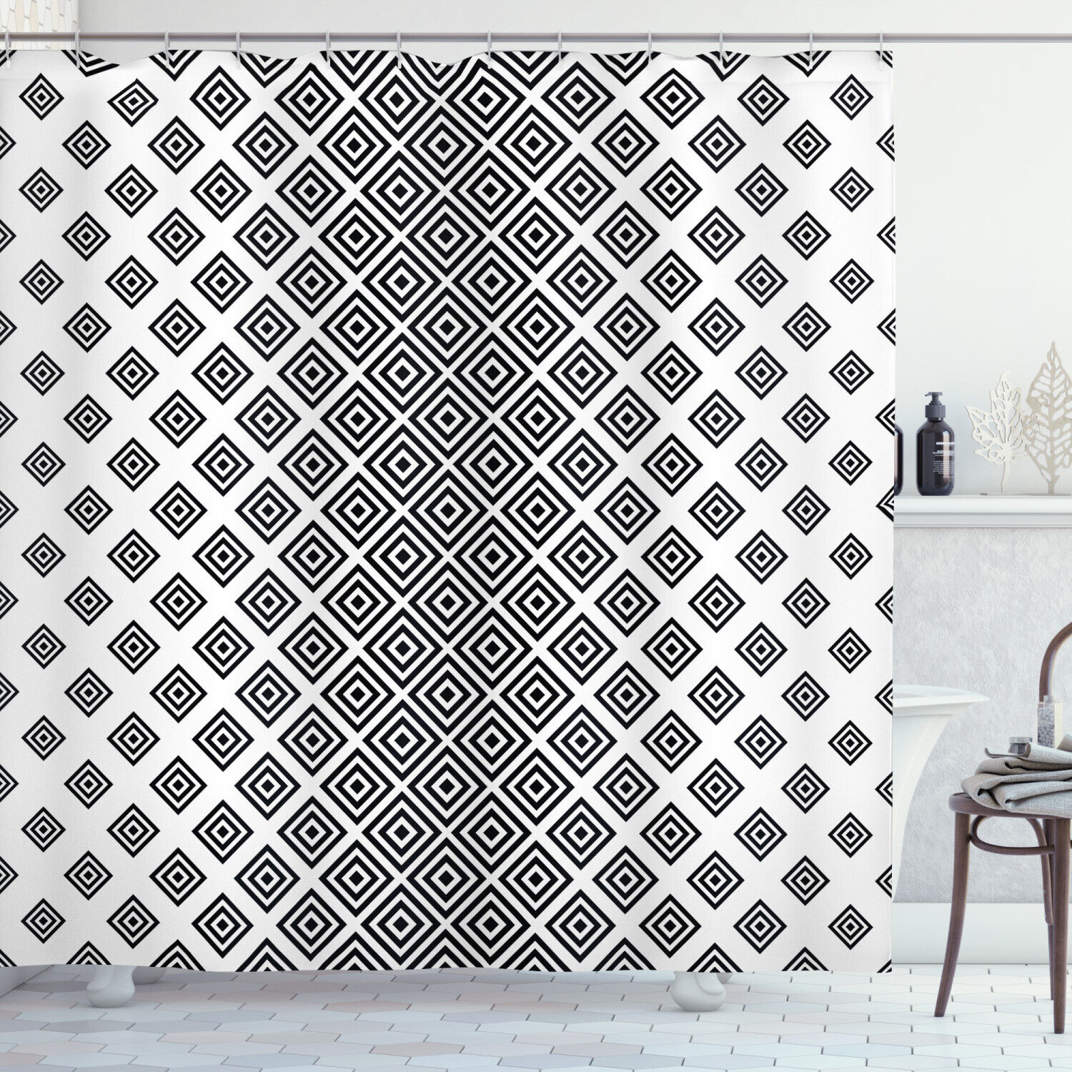 Square Shape Geometric Abstract Shower Curtain for Contemporary Bathroom Decor