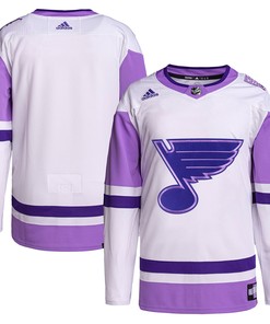 St. Louis Blues Adidas Hockey Fights Cancer Primegreen Authentic Blank Practice Jersey - White/purple Nhl