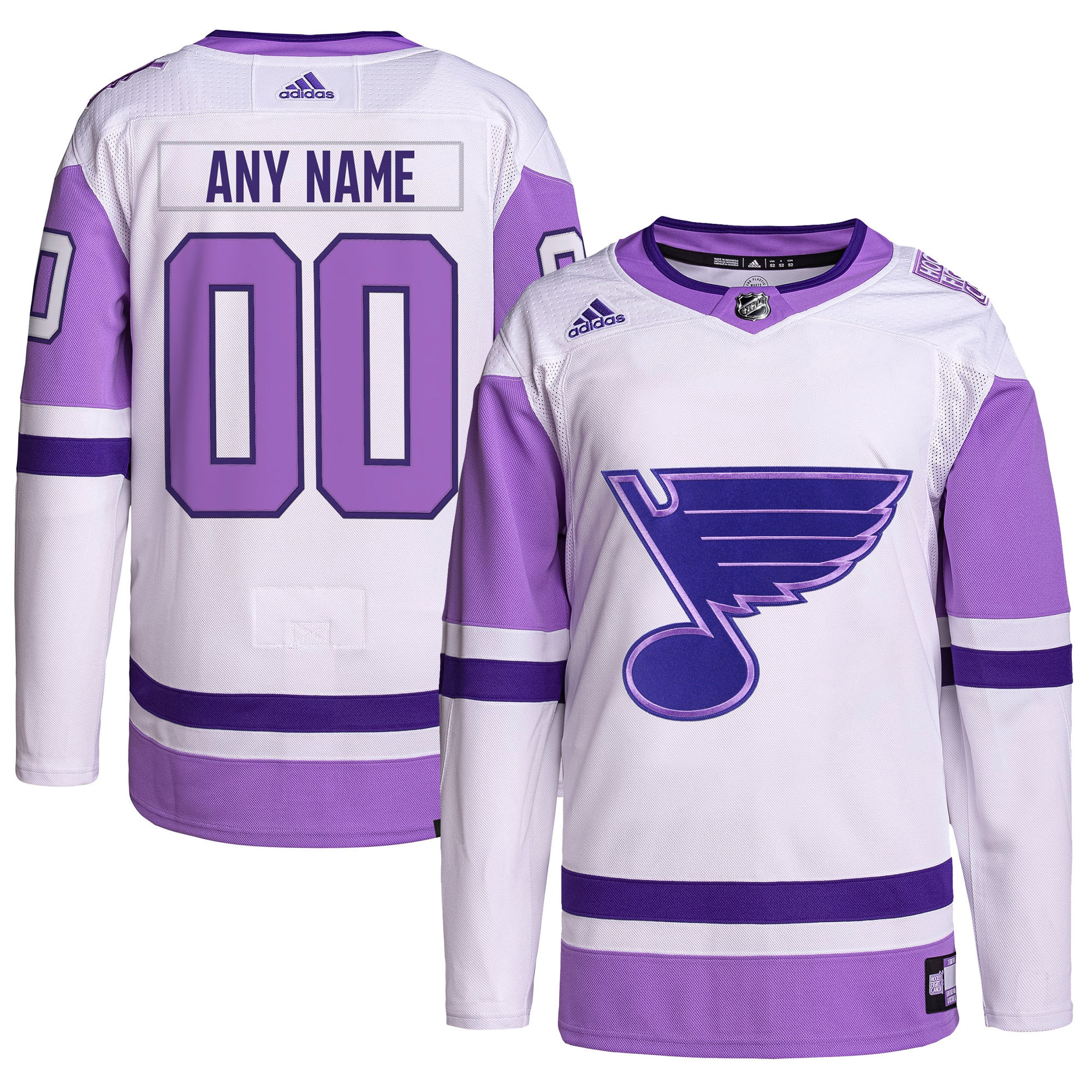 St. Louis Blues Adidas Hockey Fights Cancer Primegreen Authentic Custom Jersey - White/purple Custom Jerseys Nhl