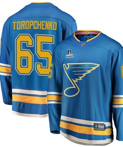 St. Louis Blues Alexei Toropchenko 65 Alternate 2022 Stanley Cup Playoffs Breakaway Men Jersey - Blue