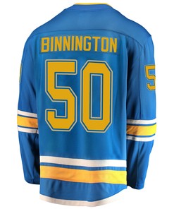 St. Louis Blues Jordan Binnington 50 Alternate 2022 Stanley Cup Playoffs Breakaway Men Jersey - Blue
