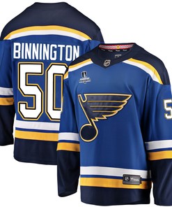 St. Louis Blues Jordan Binnington 50 Home 2022 Stanley Cup Playoffs Breakaway Men Jersey - Royal