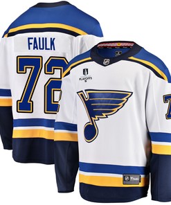 St. Louis Blues Justin Faulk 72 Away 2022 Stanley Cup Playoffs Breakaway Men Jersey - White