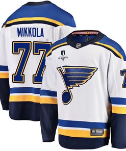 St. Louis Blues Niko Mikkola 77 Away 2022 Stanley Cup Playoffs Breakaway Men Jersey - White