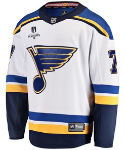 St. Louis Blues Niko Mikkola 77 Away 2022 Stanley Cup Playoffs Breakaway Men Jersey - White