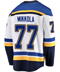 St. Louis Blues Niko Mikkola 77 Away 2022 Stanley Cup Playoffs Breakaway Men Jersey - White