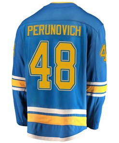 St. Louis Blues Scott Perunovich 48 Alternate 2022 Stanley Cup Playoffs Breakaway Men Jersey - Blue