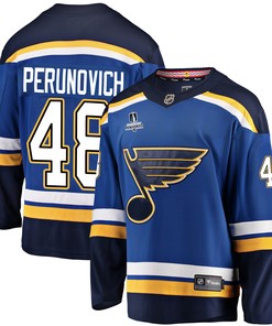 St. Louis Blues Scott Perunovich 48 Home 2022 Stanley Cup Playoffs Breakaway Men Jersey - Royal
