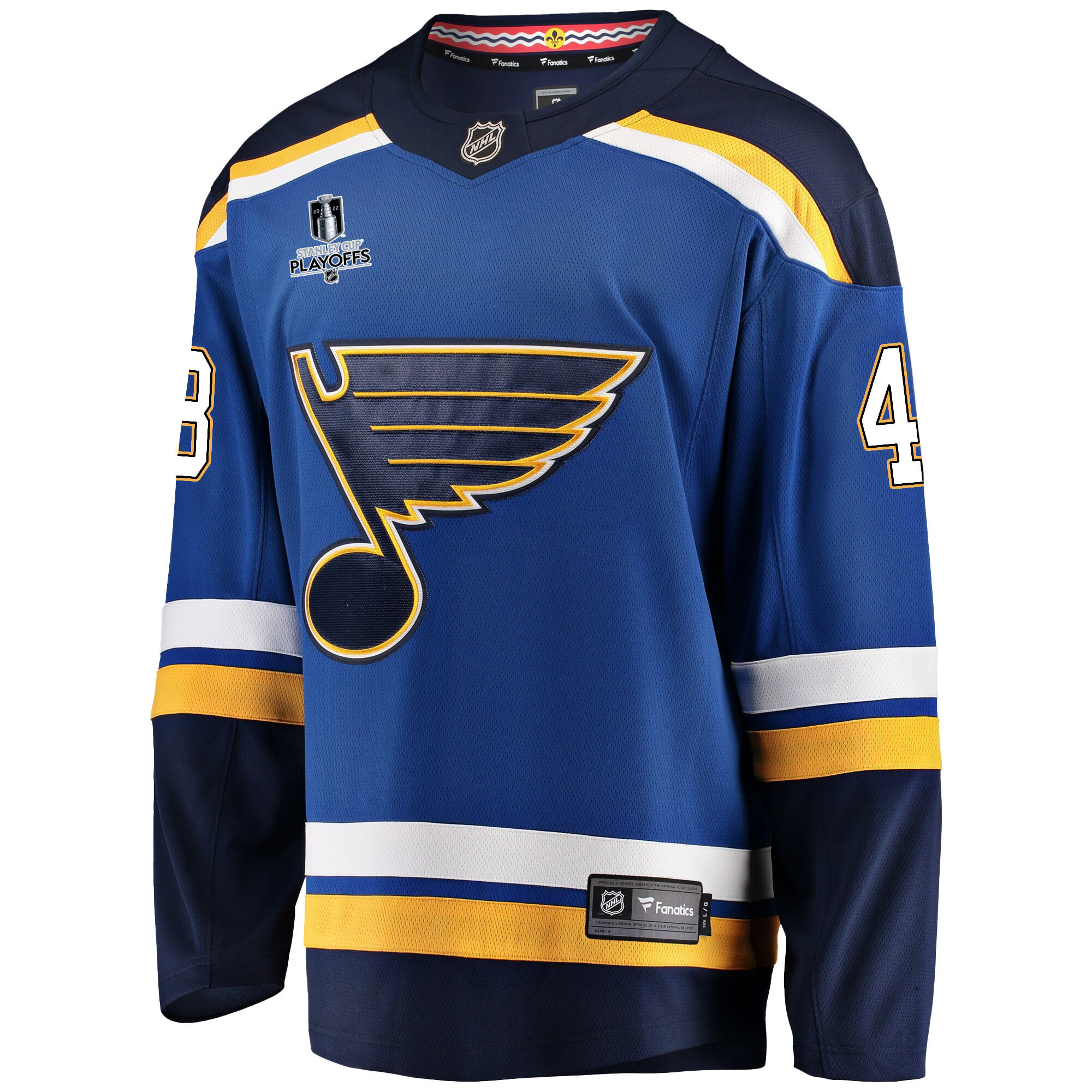 St. Louis Blues Scott Perunovich 48 Home 2022 Stanley Cup Playoffs Breakaway Men Jersey - Royal