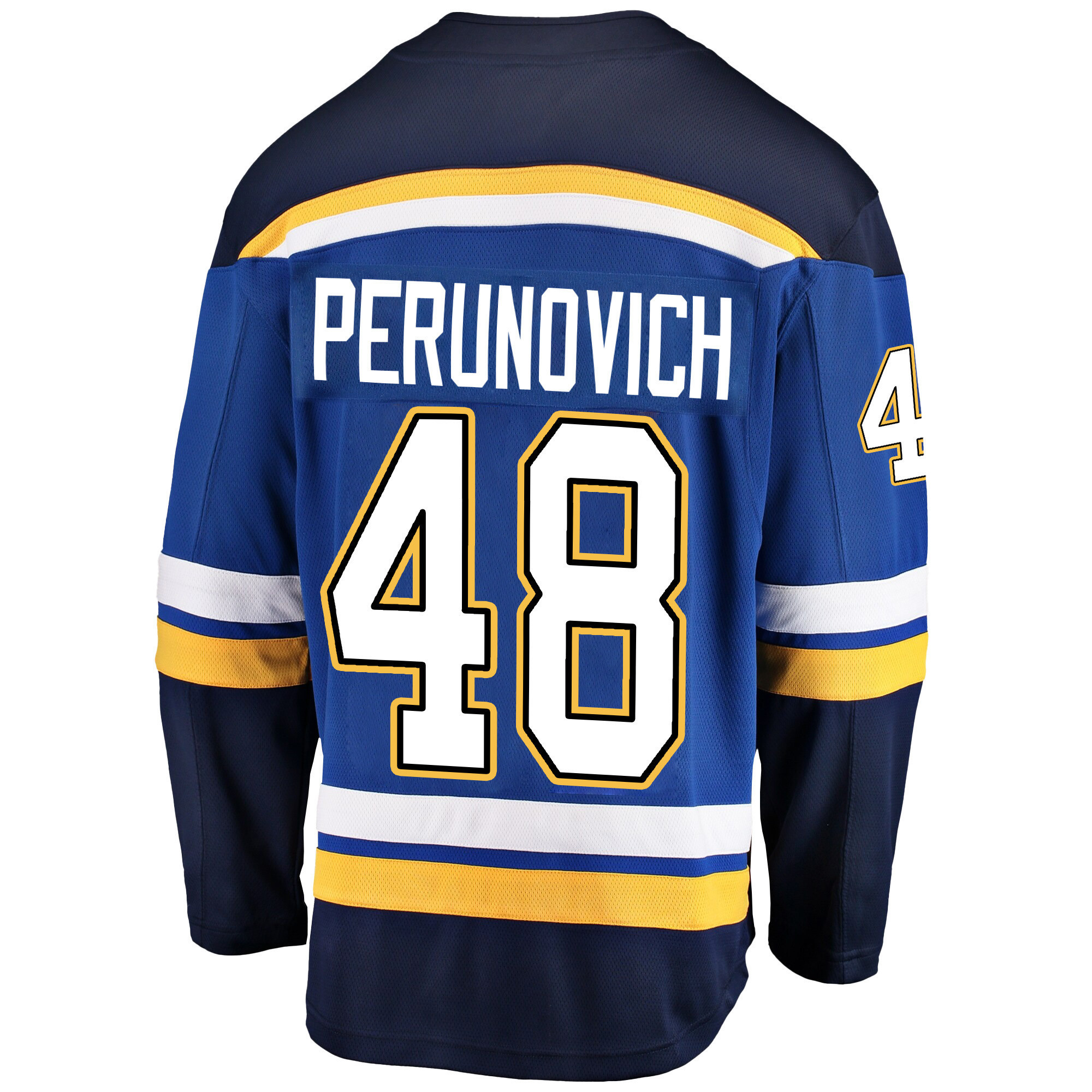 St. Louis Blues Scott Perunovich 48 Home 2022 Stanley Cup Playoffs Breakaway Men Jersey - Royal