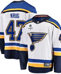 St. Louis Blues Torey Krug 47 Away 2022 Stanley Cup Playoffs Breakaway Men Jersey - White