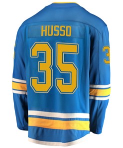 St. Louis Blues Ville Husso 35 Alternate 2022 Stanley Cup Playoffs Breakaway Men Jersey - Blue
