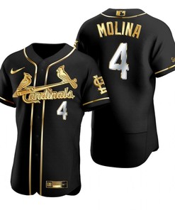 St. Louis Cardinals #4 Yadier Molina Mlb Golden Brandedition Black Jersey Gift For Cardinals Fans
