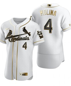 St. Louis Cardinals #4 Yadier Molina Mlb Golden Brandedition White Jersey Gift For Cardinals Fans