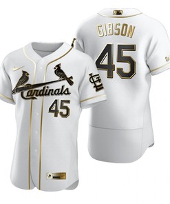 St. Louis Cardinals #45 Bob Gibson Mlb Golden Brandedition White Jersey Gift For Cardinals Fans