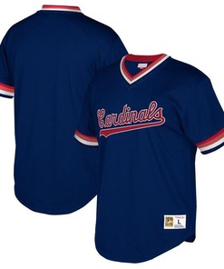 St. Louis Cardinals Mitchell And Ness Big And Tall Cooperstown Collection Mesh Wordmark V-neck Jersey - Navy