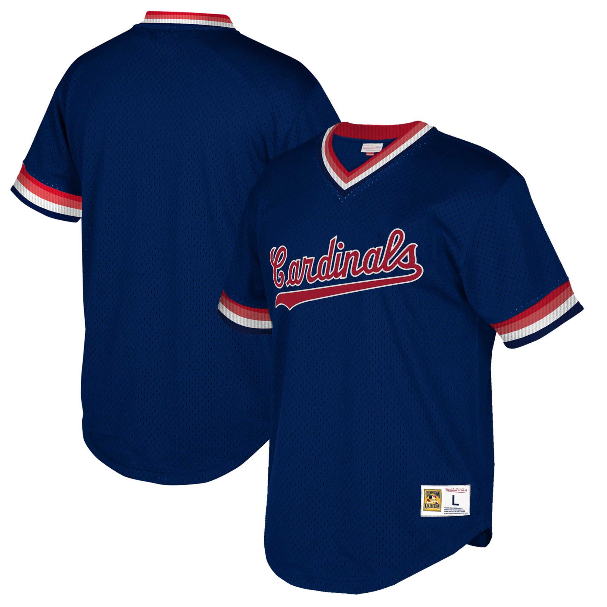 St. Louis Cardinals Mitchell & Ness Big & Tall Cooperstown Collection Mesh Wordmark V-neck Jersey - Navy Mlb