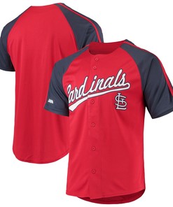 St. Louis Cardinals Stitches Button-down Raglan Replica Jersey - Red Mlb