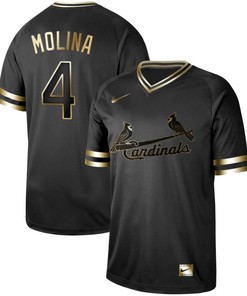 St Louis Cardinals Yadier Molina #4 Mlb Gold Brandedition Black Jersey