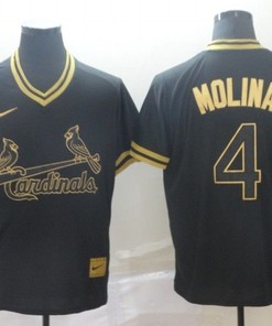 St Louis Cardinals Yadier Molina #4 Mlb Gold Brandedition Black Jersey