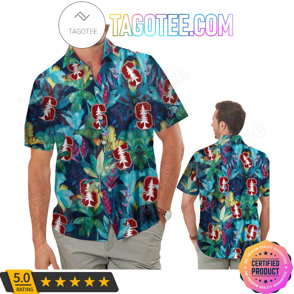 Stanford Cardinal Floral Tropical Aloha Hawaii Shirt