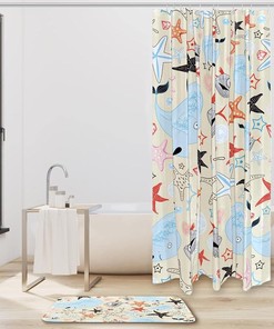 Star Fish Whale Waterproof Fabric Shower Curtain for Bathroom - Nautical Bathroom Curtain
