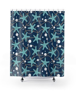 Starfish Seascape Decor Beach Shower Curtain for Bathroom Decor