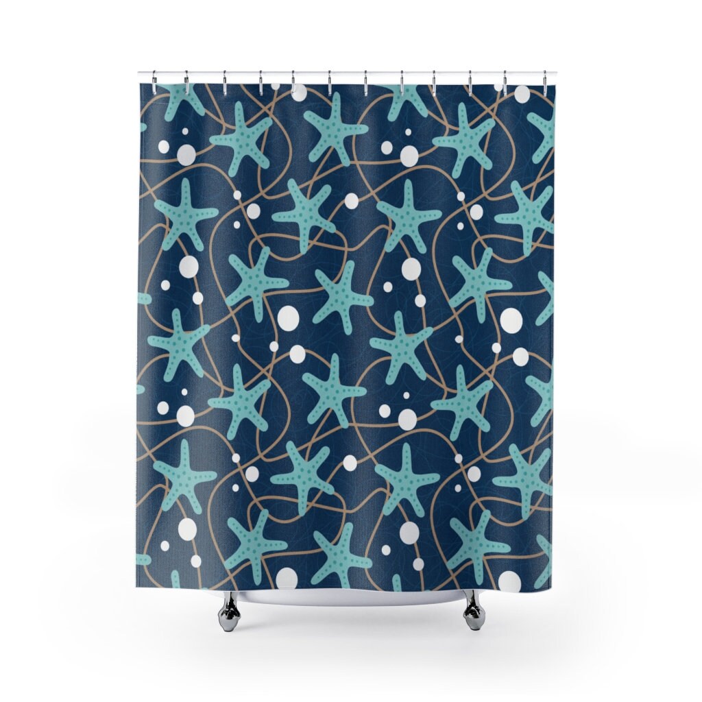 Starfish Seascape Decor Beach Shower Curtain for Bathroom Decor
