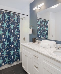 Starfish Seascape Decor Beach Shower Curtain for Bathroom Decor