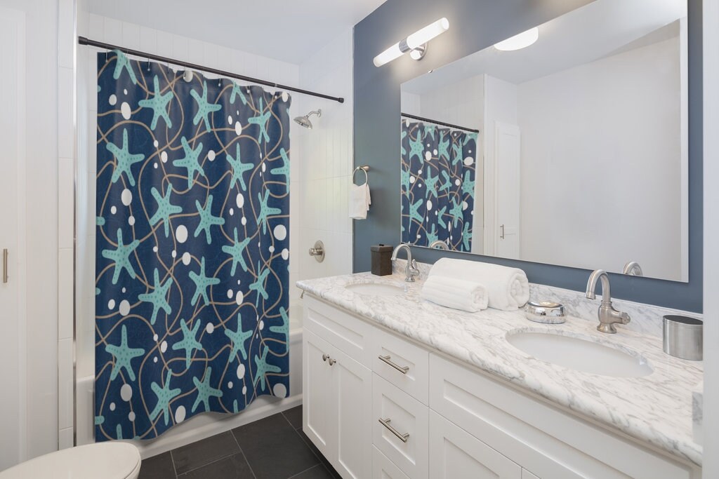 Starfish Seascape Decor Beach Shower Curtain for Bathroom Decor