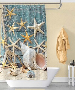 Starfish Seashell Shower Curtain for Beachy Bathroom Decor