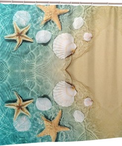 Starfish and Seashell Pattern Shower Curtain - Home Decor Bathroom Curtain