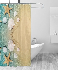 Starfish and Seashell Pattern Shower Curtain - Home Decor Bathroom Curtain