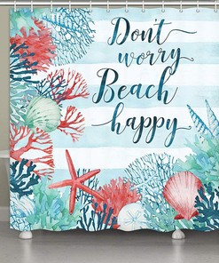 Starfish and Seashells Ocean Fabric Shower Curtain for Beach-Themed Bathroom Decor