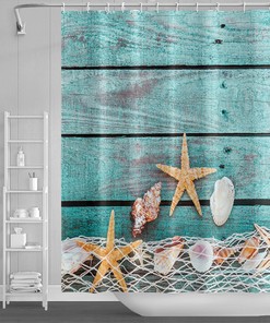 Starfish and Seashells Ocean Fabric Shower Curtain for Beach-Themed Bathroom Decor