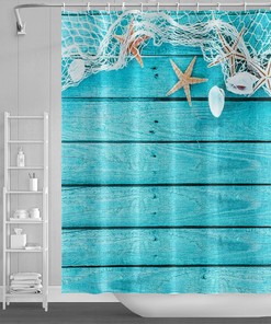 Starfish and Seashells Ocean Fabric Shower Curtain for Beach-Themed Bathroom Decor