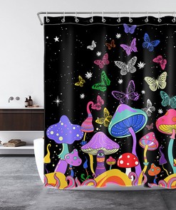 Starry Sky Butterfly Mushroom Shower Curtain for Dreamy Bathroom Decor
