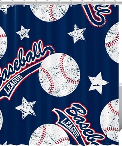 Stars and Stripes Baseball Shower Curtain for Patriotic Sports Bathroom Decor 
