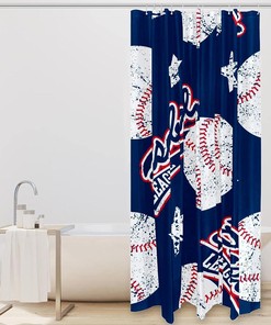 Stars and Stripes Baseball Shower Curtain for Patriotic Sports Bathroom Decor