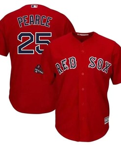 Steve Pearce Boston Red Sox 2018 World Series Champions Team Logo Player Jersey - Scarlet