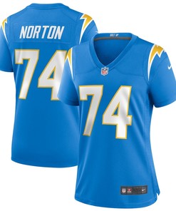 Storm Norton 74 Los Angeles Chargers Women's Game Jersey - Powder Blue