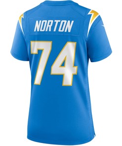 Storm Norton 74 Los Angeles Chargers Women's Game Jersey - Powder Blue