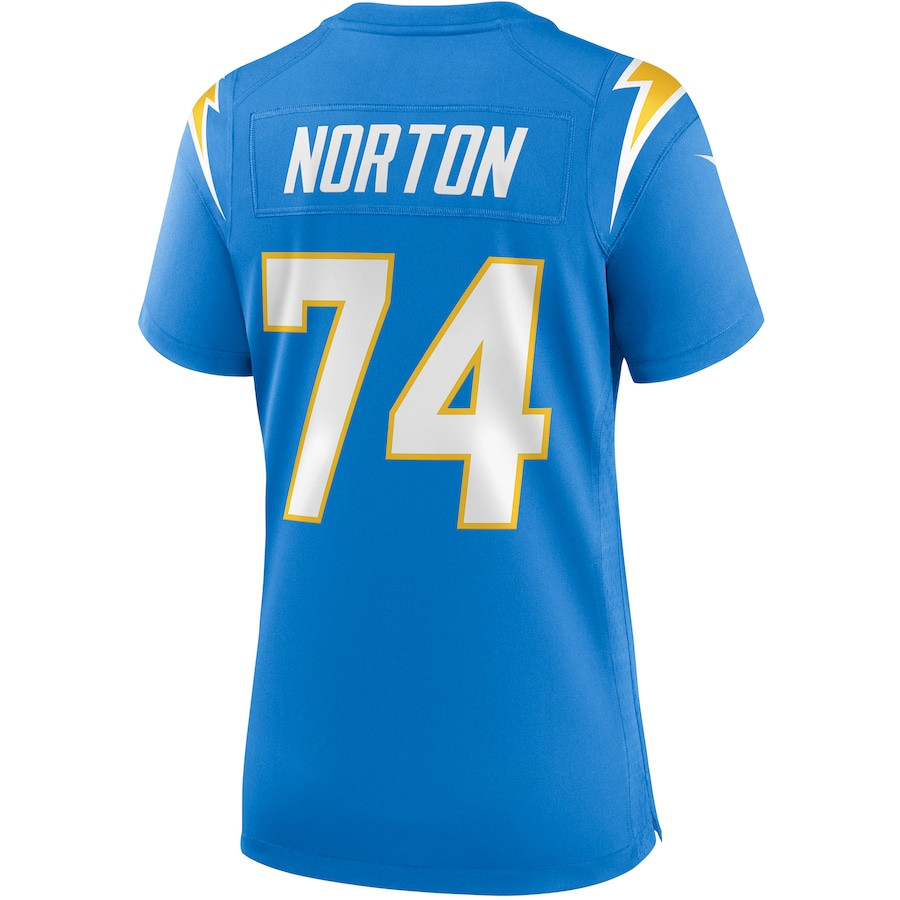 Storm Norton 74 Los Angeles Chargers Women's Game Jersey - Powder Blue