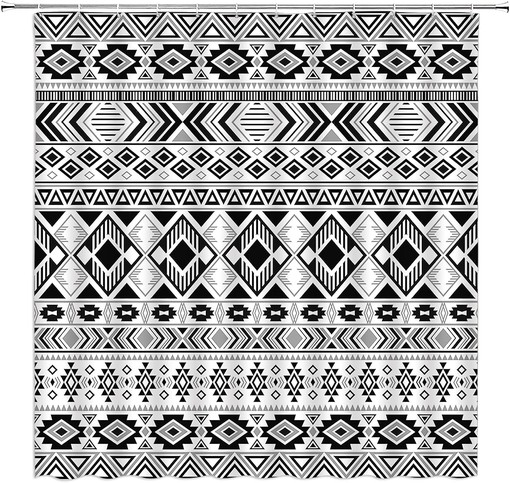 Striped Hippie Southwest Native American Shower Curtain, Geometric Tribal Bath Decor