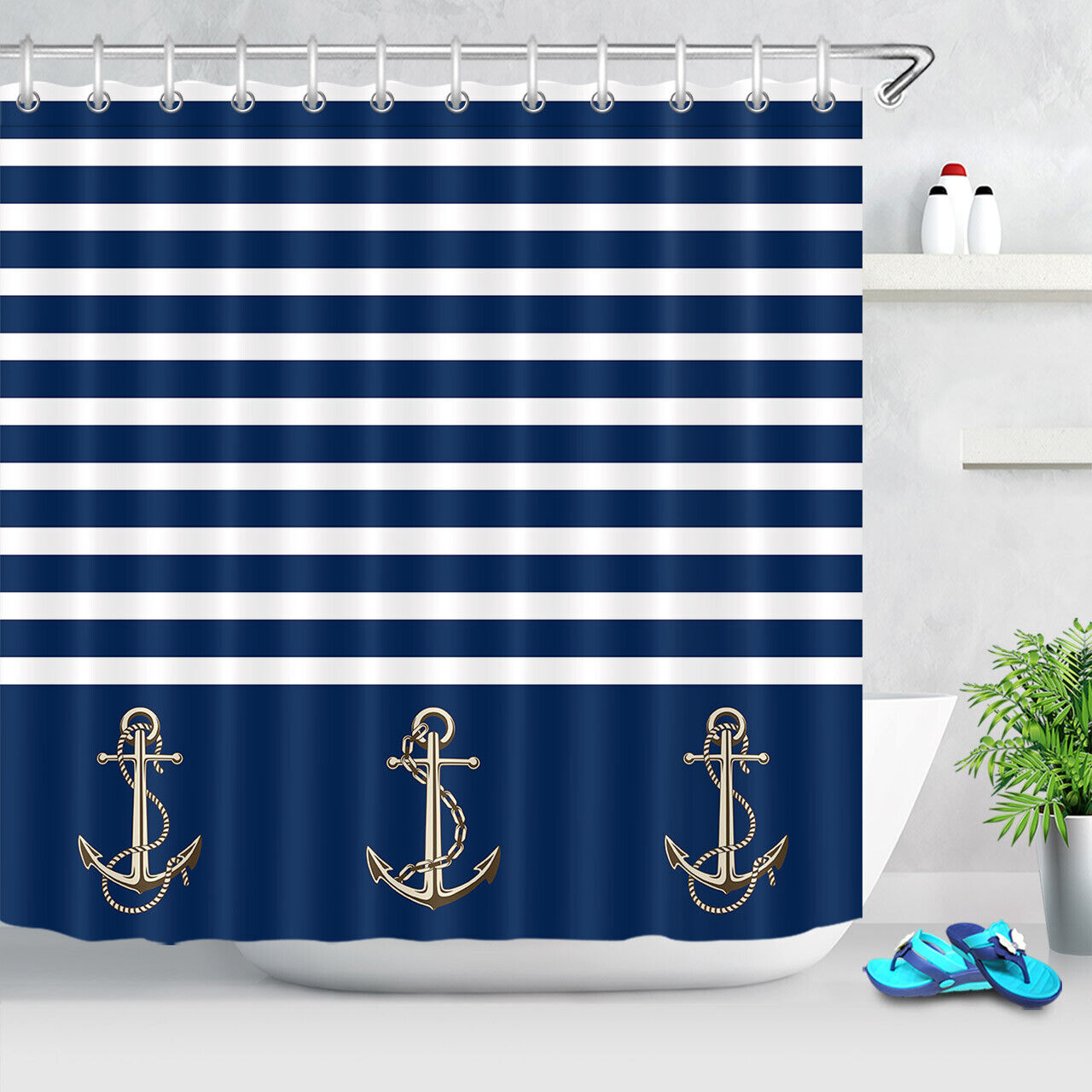 Striped Sailor Shower Curtain Bathroom Decor