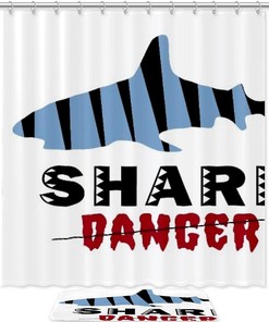 Striped Shark Shower Curtain in Silhouette Print | Bathroom Decor