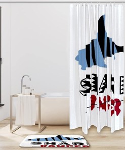 Striped Shark Shower Curtain in Silhouette Print | Bathroom Decor