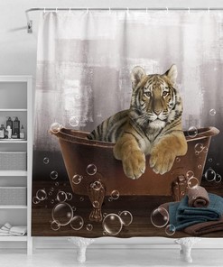Striped Tiger Print Shower Curtain - Animal Bathroom Decor