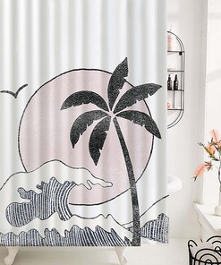 Stunning Beach View Palm Coconut Tree Shower Curtain for Home Decor