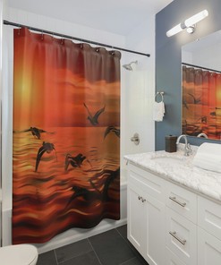 Stunning Sunset and Bird Shower Curtain - Scenic Bathroom Decor